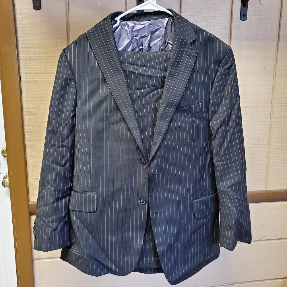 Black and white pinstripe suit